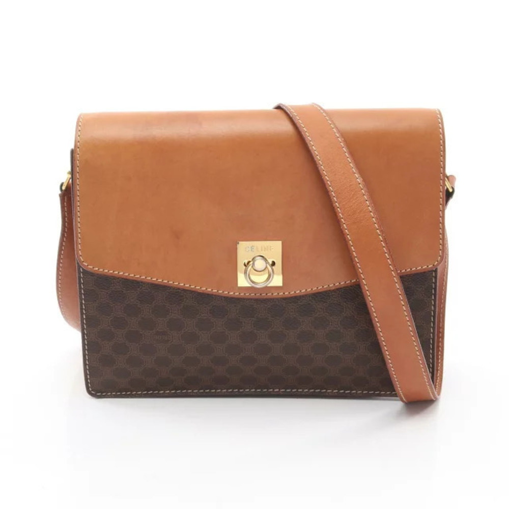 Celine Macadam Shoulder Bag Canvas Leather Brown